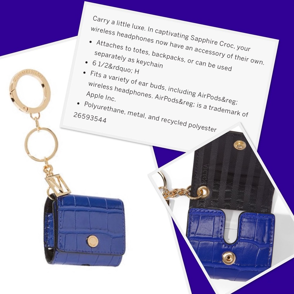 Victoria’s Secret Sapphire Croc Headphone Airpods Case VS Bag Tote Blue Victoria